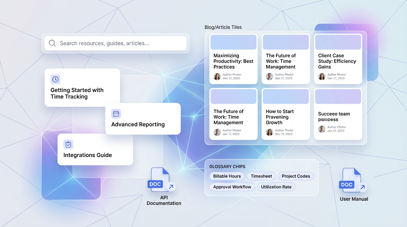 Visual del centro de recursos con guías, artículos y documentación